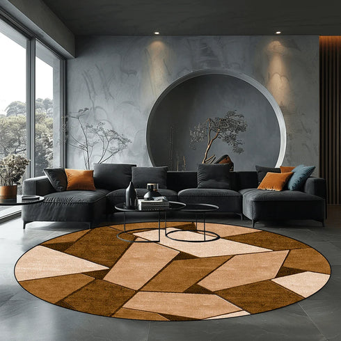 Geometric Round Carpet for Living Room Modern Luxury Home Decor Area Rug Non-Slip Mat