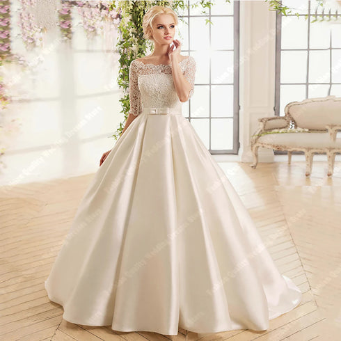 Classic Bright Satin A-Line Wedding Gowns for Brides