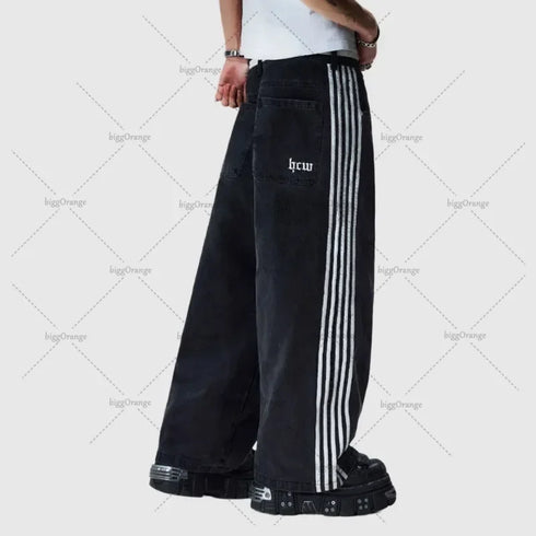 American Street Personality Hip-hop Striped Jeans Fashion Casual Wide-leg Pants