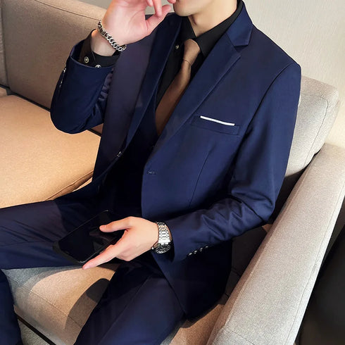 Fashion Business Casual Suit Set for Men with Vest and Trousers for Wedding