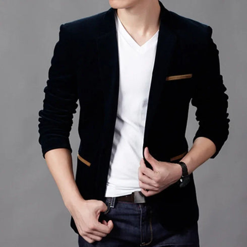 Men's Corduroy Smart Casual Slim Fit Suit Jacket with Single-breasted Design for Spring and Autumn - 4XL