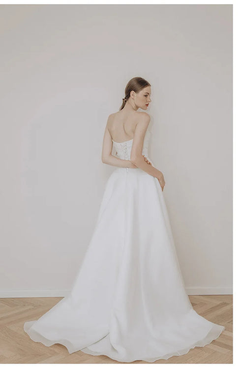 Customized Sexy Strapless Wedding Dress A-line Lace Up Elegance