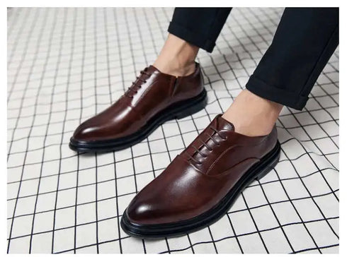 Men's Casual Business Formal Oxford Shoes - Low Top Pointed Toe Leather Wedding and Office Shoes for Spring and Autumn