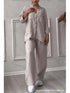 Chic Casual Women's Two Piece Set: Long Sleeve Pocket Shirt and Wide Leg Pants for Effortless Spring/Summer Style - Perfect Summer Outfits Inspo for the Modern Office Lady