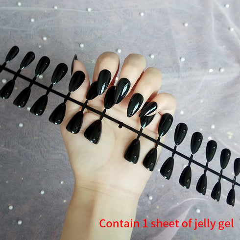 Punk Style Black Flame Love Heart Press On Nails with Butterfly and Star Charms - Long Pointed False Nail Art for Y2K Manicure and Parties