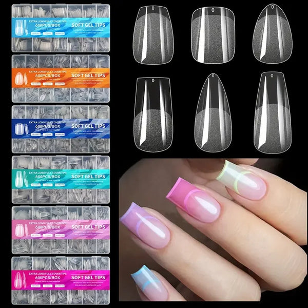 600pcs Half Matte Clear Acrylic Nail Tips for Stunning Nail Extensions - Pre-shaped Gel Nail Tips for Professional Manicure and Nail Art Enthusiasts