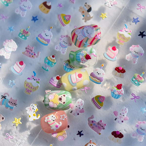 Adorable Cat, Puppy, Bear, Frog, Cherry, Star, and Fish Nail Art Stickers - Cute Meow Kitty and Dog Decals for Creative Manicure Designs with Heart and Pharaoh Themes