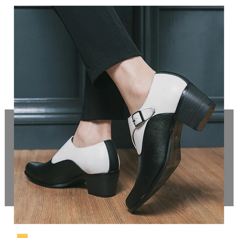Leather Shoes for Men Cuban Style Heightening Wedding and Business Casual Footwear