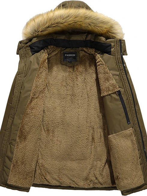 Men's Hooded Cotton-Padded Jacket with Raccoon Collar and Fleece Lining for Ultimate Winter Comfort - Casual Plus Size Outerwear for Daily Wear