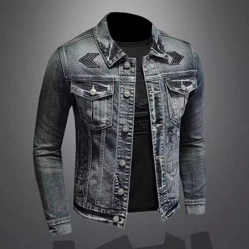 Men's Casual Vintage Denim Biker Jacket for Riding, Stylish High Street Outerwear with Buttoned Lapel and Comfortable Fit for Everyday Wear