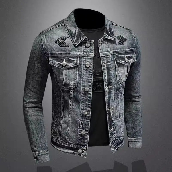 Men's Casual Vintage Denim Biker Jacket for Riding, Stylish High Street Outerwear with Buttoned Lapel and Comfortable Fit for Everyday Wear