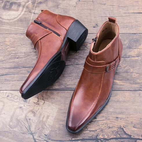 Retro Leather Chelsea Boots for Men - Stylish Pointed Toe Ankle Footwear