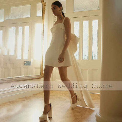 Short Wedding Dress Column Big Bow Civil Gowns Mini Bridal