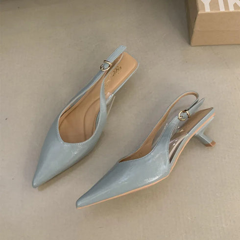 Elegant Pointed Toe Slingback Sandals Low Heel Mules