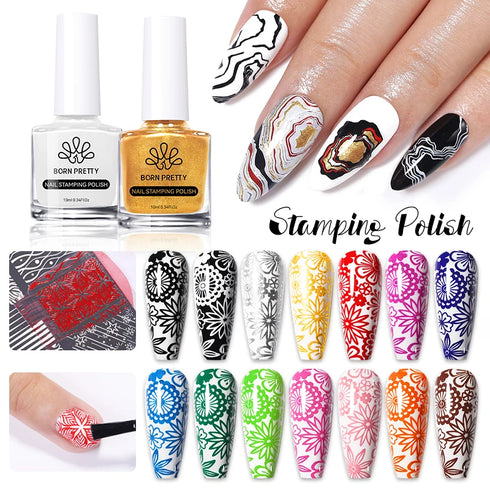 10ml Nail Stamping Polish for Stunning Metallic Mirror Effect - Gold, Silver, and Vibrant Colors for DIY Nail Art Designs