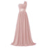 Bridesmaid Dress A Line Chiffon One Shoulder Pleated Back Lace Up Floor Length Wedding Dress