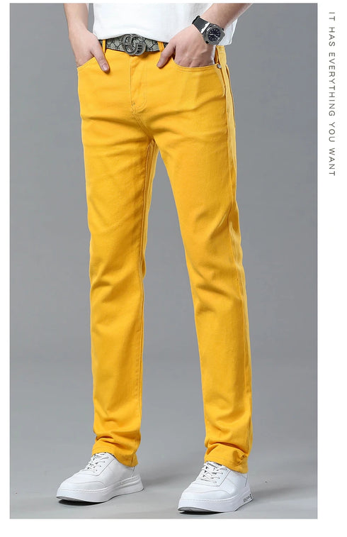 Men's Colorful Denim Stretch Comfortable Jeans for Casual Business Wear