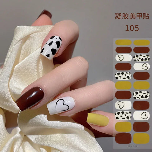 Waterproof Long Lasting Gel Nail Art Stickers for Stunning Full Cover Manicures - 9 Piece Set of Baking-Free Solid Color Decals