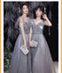 Off Shoulder Lace Illusion A Line Dress Floor Length Glitter Tulle Bow Bridesmaid Dress