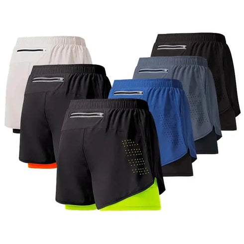 Men Fitness Built-in Pocket Sports Shorts 2 In 1 Quick Dry Outdoor Running