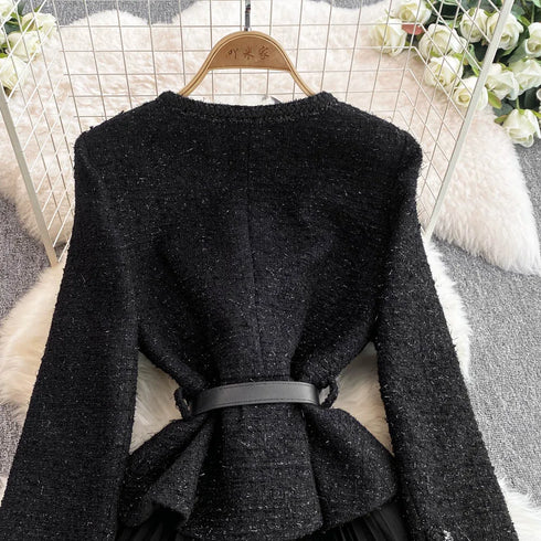 Hepburn Elegant Long Tweed Dresses Women Autumn Party Luxury Robe