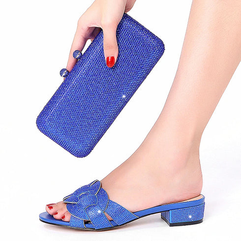 Party Wedding Shoes Women Shoes Bag Set Rhinestone Crystal Summer Fashion Slippers