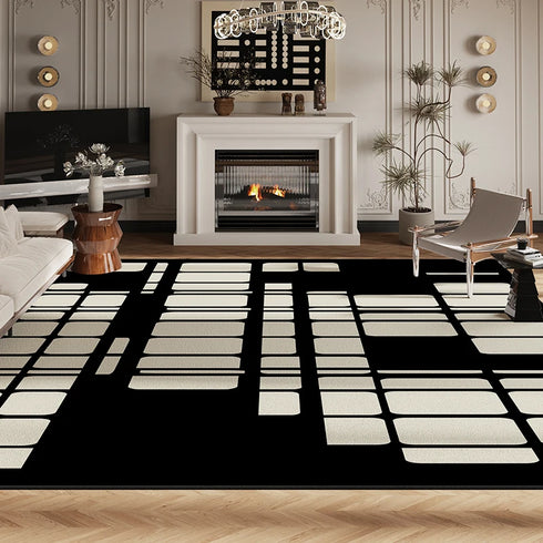 Luxury Living Room Decoration Black White Carpet French Style Area Rug Anti-slip Floor Mat