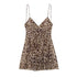 TRAF Women's Vacation Style Printed Silk Mesh V Neck Halter Mini Dress
