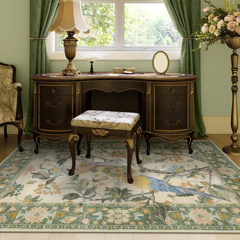 Floral Birds Area Rug for Living Room and Bedroom Decor Soft Non Slip Machine Washable Floor Mat