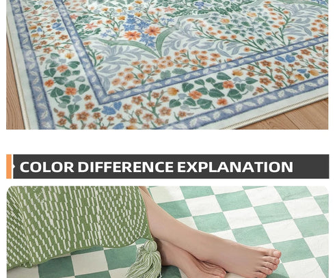 Large Machine Washable Bohemian Flower Carpet for Living Room and Bedroom Decoration