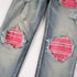 Men's Distressed Biker Jeans with Ripped Patchwork and Stretch Fit