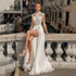YunShang Sexy Sleeveless Wedding Dress High Split Lace Appliques A-Line Bride Gown