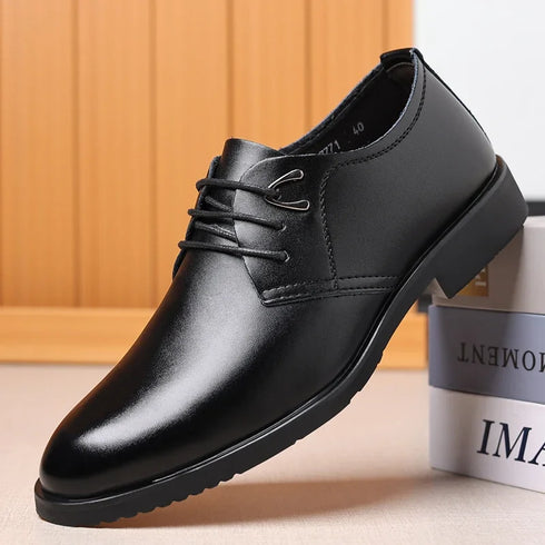 Leather Men Casual Shoes Breathable Formal Dress Shoes Lace-Up Non-Slip Driving Footwear