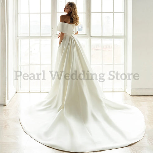 White Detachable Trailing Wedding Dress Mermaid Off the Shoulder Gowns