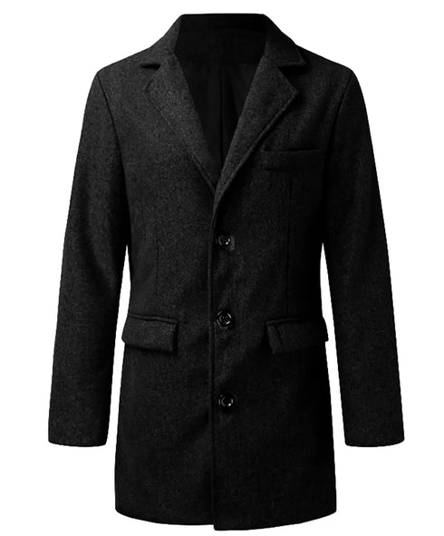 Trendy British Style Men's Long Sleeve Woolen Coat for Casual Autumn and Winter Wear