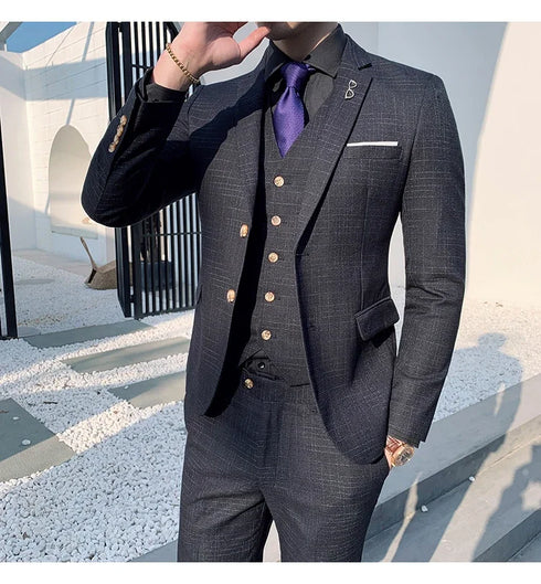 Slim Fit Men's Three Piece Suit with Vest and Trousers for Wedding
