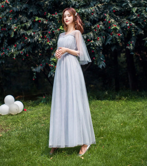 Bridesmaid Dress Elegant Tulle Ankle Length Gown With Elastic Waistband And Appliques Bridesmaid Dresses
