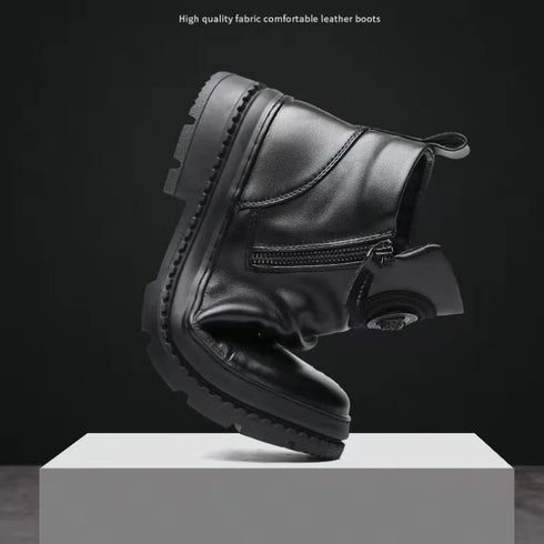 Luxury British Style Ankle Boots for Men - Retro Leather Motorcycle Zipper Design