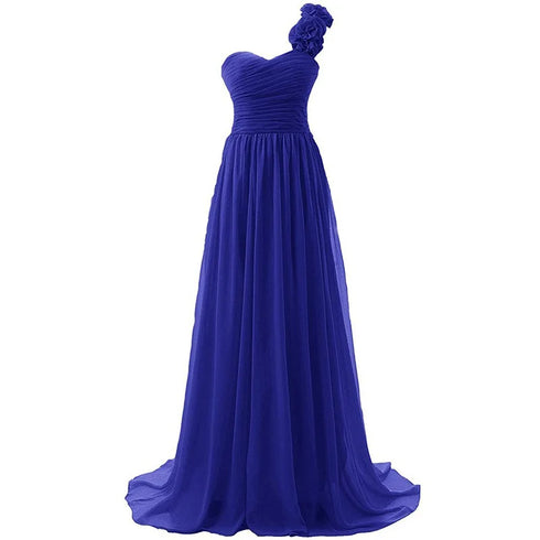 Chiffon Off-Shoulder A-Line Dress With Floral Pleats Floor-Length Corset Back Bridesmaid Dress