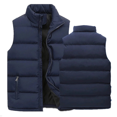 Men's Warm Sleeveless Vest Jacket for Winter - Casual Waterproof Zipper Coat with Stand-up Collar for Autumn Adventures