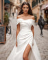 Elegant Off The Shoulder Satin Wedding Dresses with Side Slit