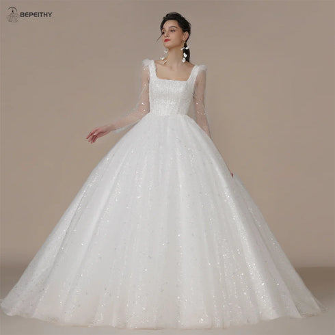 BEPEITHY Customized Luxury Strapless A Line Glitter Wedding Dresses