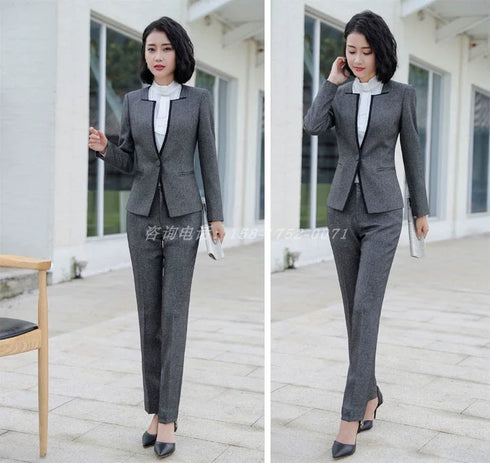 Elegant Long Sleeve One Button Business Suit for Women - Stylish Office Lady Attire for Formal Events and Professional Settings