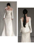 Long Sleeved Light Wedding Dress Elegant Off The Shoulder Mermaid Gown
