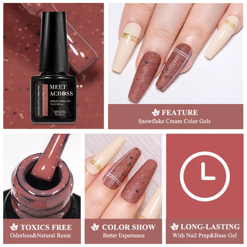 Milky White Snowflake Cream Gel Nail Polish with Pink Glitter Sequins for Stunning Fall Nail Art Design - Soak Off UV LED Varnish for Lasting Beauty