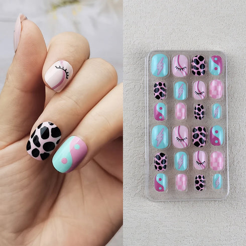 Sparkling Purple Glitter Kids Press-On Nails - 24-Piece Gradient Fake Nail Art Tips for Short Full-Cover Fun and Creative Nail Designs for Girls