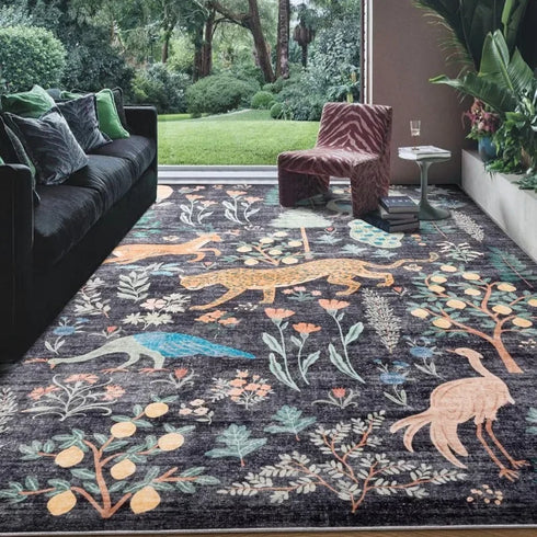 Jungle Animal Area Rug Non Slip Machine Washable Floor Mat for Living Room and Bedroom Decor