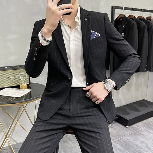 Men's Two-Piece Wedding Suit Business Casual Ensemble with Trousers