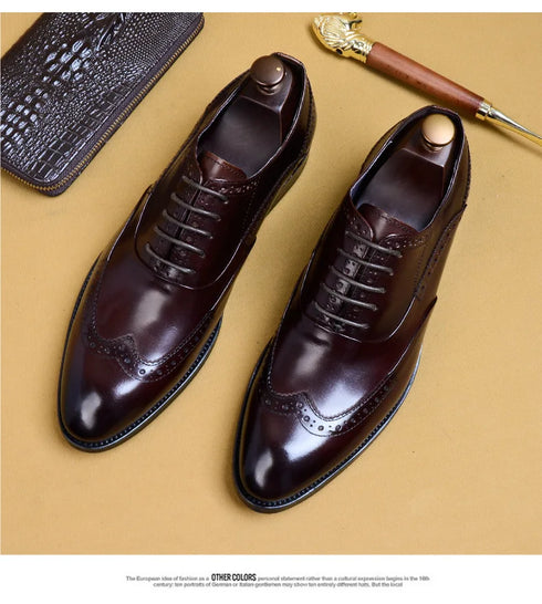 Genuine Cow Leather Brogue Oxford Shoes for Men Vintage Handmade Casual Flats