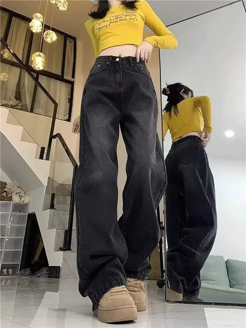 Trendy Vintage Fleece-lined Straight-leg Jeans for Women - Perfect for Autumn/Winter Loose-fit High-waisted Bell Bottoms - Fall Outfits with Jeans Inspiration